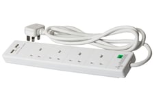 SMJ Electrical SMJ 2m 4 Socket 13A plus 2x USB-A Ports Extension Lead