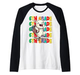 Kids Sixth 6th Grade Back To School LLama Skateboarding Boys Raglan Baseball Tee