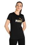 PUMA Ess+ Metallic Logo Tee Femme, Feuille Noire et dorée, S