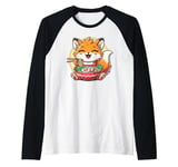 Cute Fox Eating Ramen Bowl Foxes Japanese Food Noodles Raglan Baseball Tee