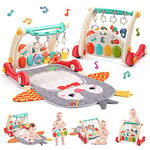 cute stone Baby Gym Play Mat & Baby Learning Walker, Baby Activity Mat with Play Piano, Musical Activity Center with Lights, Baby Push Walkers & Tummy Time Mat for Infant Newborn Toddlers