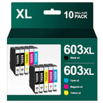 HALLOLUX 603XL Cartouches d'encre Compatible pour Epson 603 XL 603XL pour Expression Home XP-2100 XP-2105 XP-3100 XP-3105 XP-2155 XP-4100 XP-4150 XP-4155 WF-2810 WF-2830 WF-2840 WF-2850 (10-Pack)