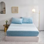 Drap Housse Polaire 160x200 Bleu Clair Bonnet 30 cm Hiver Toucher Cachemire Flanelle Drap de lit Microfibre Super Chaud pour Matelas Épais