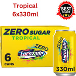 Lucozade Zero Tropical, Pink Lemonade Energy Drink Powered by Vitamin B3 6X330Ml