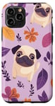 Coque pour iPhone 11 Pro Carlin floral violet avec feuilles d'automne et latte à la citrouille et aux épices