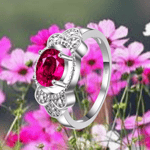 Bague - Zircon Cuqbique Rouge Ruby - Plaqué Argent Sterling 925/1000 - T54/7