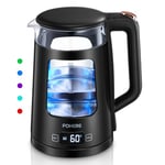 Electric Kettle, 1.7L Glass Tea Kettle, with Keep Warm, 5 Temperature Control, 2200W Fast Boil, Auto Shut-Off & Boil-Dry Protection, with 5 Colored Lights, Black