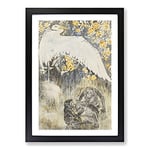 Big Box Art Heron with Three Monkeys by Theo Van Hoytema Framed Wall Art Picture Print Ready to Hang, Black A2 (62 x 45 cm)