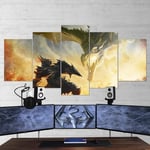 YFTNIPL 5 Panel Wall Art Picture Prints Canvas Paintings The Elder Scrolls Skyrim Gaming Abstract Painting Living Room Home Modern Decoration Print Decor Artwork Pictures Photo