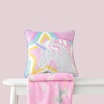 Bedlam - Coussin Licorne Rose (43 x 43 cm) - Velours Doux - Réversible (2 Couleurs) - Garnissage Inclus/Insert Inclus - Coussin en Velours Rose Super Doux avec Licornes - Coussin sur Le thème de la