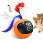 Migipaws Jouet Balle Interactif pour Chat, Traqueur Amusant, Balle Roulante Automatique avec Queue Duveteuse, Une Petite Souris, Rechargeable (Orange)