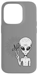 iPhone 14 Pro Funny and cute Grey Alien "No" V-Finger Gesture Case