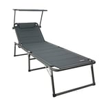 HOMECALL Chaise longue en aluminium avec rembourrage en textilène 2x1, mousse à séchage rapide, pare-soleil, XXL (200 x 70 cm) - Gris anthracite