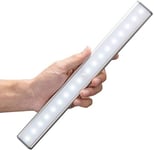 MOSTON Lampe murale à 18 LED - Rechargeable - USB - Détecteur de mouvement avec capteur - Avec interrupteur - Lumière portable - Veilleuse - Sans câble - Magnétique - Barre lumineuse (argenté)