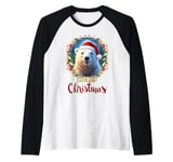 Merry Christmas X-Mas Polar Bear Motif with Many Symbols 01 Raglan Baseball Tee