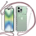 YuhooTech Collier Étui pour iPhone 14 Pro Max Coque Transparent Silicone Protection 360° Coque avec Protecteur Décran en Intégré, Etui de téléphone avec Cordon - Tour de Cou Lanière en Corde Housse