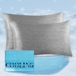 Elegant Comfort Premium Cooling Pillowcase Set for Hot Sleepers, 2-Piece Luxury Arc-Chill Pillowcases, Breathable Soft and Durable, Cold Reversible Pillow Covers for Hair and Skin, Queen, Gray