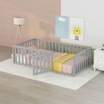 Lit évolutif bébé Lit d'enfant 90 x 200, fond en bois Cadre de lit avec barrière et porte, Gris