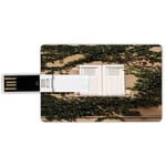 16G USB Flash Drives Credit Card Shape Shutters Decor Memory Stick Bank Card Style Cultural Ancient Mediterranean Wood Window Shutter Surrounded by Ivy Image Print,Ecru White Green Waterproof Pen Thum