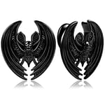 Vankula Ecarteur Oreilles Plug Tunnel Selle Jauges Chauve-souris en Acier Inoxydable étirement extenseur Piercing 8mm à 19mm (16mm(5/8"), Noir)