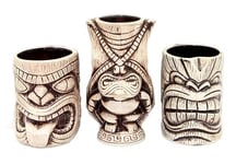 Set de 3 Tiki Mug Toscano Coffret Cadeau Verre à Cocktails TIKIS Lot de Tasses en Céramique Kane Kanaloa Lono Inspiration Culture Polynésienne Boissons Exotiques et Tropicales