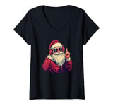 Womens Awesome Santa Claus with Sunglasses and Headphones V-Neck T-Shirt