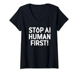 Womens Stop AI Human First V-Neck T-Shirt