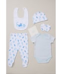 Rock A Bye Baby Boy Sky Blue Animal Print Cotton 6-Piece Gift Set - Size 0-3M