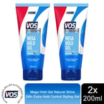 2x of 200ml VO5 Mega Hold Gel Natural Shine 24hr Extra Hold Control Styling Gel