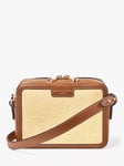 Aspinal of London Leather Trim Raffia Camera Bag, Natural/Tan