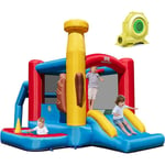 Costway - Château Gonflable avec Toboggan pour Enfants 3-10 Ans en Tissu d'Oxford, Aire de Jeu avec Panier de Basket-Ball Zone de Saut et Kit de