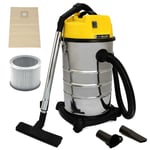 Industrial Stainless Steel Wet & Dry Vacuum Cleaner 30L Hoover Extra Powerful