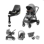 Maxi-Cosi Pack Zelia S Trio Poussette 3 en 1, FamilyFix 360 Base ISOFIX Pivotante - Système de Voyage incl. Siège Auto CabrioFix S i-Size, 0-4 ans, jusqu'à 22 kg, Gris + Base FamilyFix 360