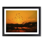 Birds in the Sky Orange Sunset Modern Framed Wall Art Print, Ready to Hang Picture for Living Room Bedroom Home Office Décor, Black A4 (34 x 25 cm)