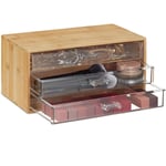 Organiseur à cosmétiques, rangement à maquillage et bijoux, 15x30x17,5 cm, boîte à tiroirs en bambou, naturel - Relaxdays