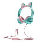 Green With No Box Casque de jeu filaire avec microphone, oreille de chat mignonne, écouteurs à réduction de bruit, commutateur PC, PS4, Xbox, nouveauté ""Nipseyteko