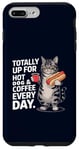 Coque pour iPhone 7 Plus/8 Plus Totally Up For Hot Dog & Coffee Every Day Funny Cat Humour