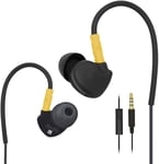 Sport écouteurs avec Contrôle Microphone Casque in-Ear avec Memory Fil sur l'oreille de Conception Earpods Oreillettes Earphone Noir/Jaune