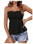 GORGLITTER Women's Ruffle Tube Top Summer Sleeveless Off Shoulder Bandeau Tops Strapless Shirts Black S