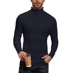 Men's Turtleneck Sweater Classic Long Sleeve Pullover, Rib Knit Polo Neck Jumper, Winter Christmas New Year Gift Roll Neck Slim Fit Tops-Navy Blue/XXL