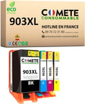 COMETE,Marque française-903XL-4 Cartouches d'encre Compatibles avec HP 903 XL-Cartouche 903 XL pour HP OfficPro-Noir Cyan