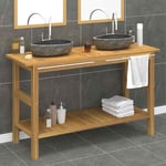 Bathroom Vanity Cabinet with River Stone Sinks Solid Wood Teak vidaXL