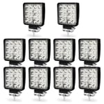 10x 48W Phare de Travail Carre a Leds dc 12V-24V Quad Camion Bateau Tracteur Offroad Impermeable IP69 - Hengda