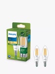 Philips Ultra Efficient 2.3W E14 LED Candle Bulb, Pack of 2, White/Clear