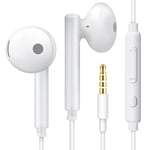 MAS CARNEY WH6 Casque avec Filaire, Semi in Ear Câble Ecouteurs avec Câble 3.5 pour MP3/MP4, iPad, Honor 6X/7X/8X/9/10, Huawei, Samsung Galaxy S6/S7/S8, Redmi Note 8/9 - Blanc