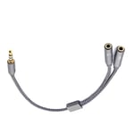 Silver Gray 3.5mm Headphone Splitter 2 In 1 Male To Female Nylon Knitted 3.5 Set