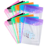 12 Pièces Pochette Document Plastique A4, Perforées Extensibles Pour Dossiers A4, Enveloppe A4 Transparente, Pochettes Porte-Documents Avec Rabat pour Classement Bureau Maison 6 Couleurs (B)