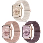 3-pack vävda Solo Loop-band kompatibla med Apple Watch-armband 40 mm 38 mm 41 mm för kvinnor och män, justerbart nylonstretchigt elastiskt sportutbytesband Smoky Purple/Pink Sand/Starry Light 38/40/41mm