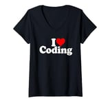 Womens I LOVE HEART CODING COMPUTER PROGRAMMING V-Neck T-Shirt