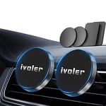 ivoler [Lot de 2 Support Telephone Voiture, Porte Téléphone Magnetique Portable Grille Aeration Aimant Compatible pour Smartphone, 4 Plaques Métalliques –Noir